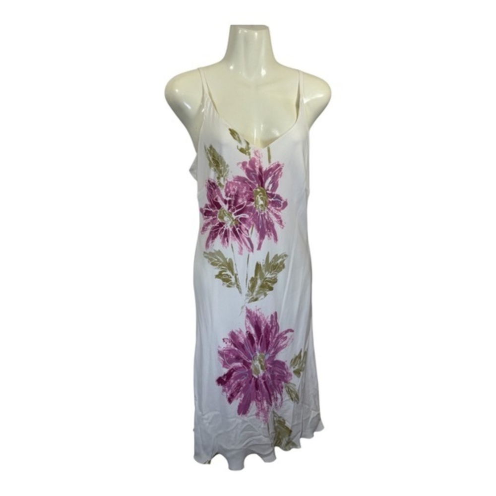 Peter Nygard Dress Womens Size 10 White Floral Spagetti Strap Chiffon Coastal